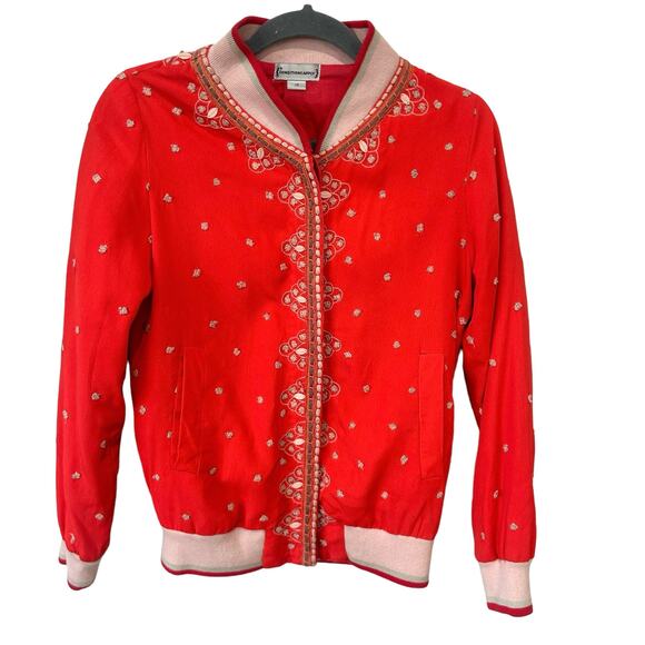 Anthropologie Conditions Apply Arabella Jacket Size XS Red Embroidered Bomber - Picture 13 of 16